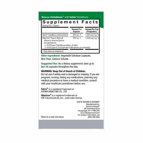 Nature's Answer, Brocco-Glutathione, 500 MG, 60 Veg Caps