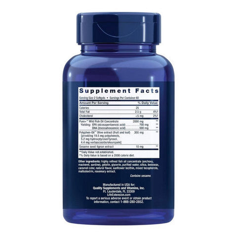 Life Extension, Super Omega 3 EPA And DHA Fish Oil Sesame Lignans And Olive Extract, 120 Soft Gels Life Extension
