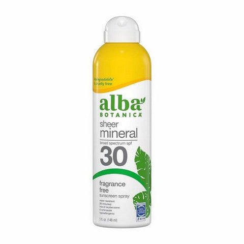 Alba Botanica, Sheer Mineral SPF 30 Sunscreen Spray Fragrance Free, 5 Oz Alba Botanica