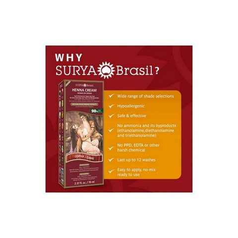 Surya Brasil, Henna Cream Semi Permanent Hair Color Copper, 2.37 Oz Surya Brasil