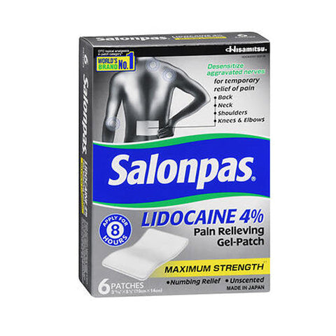 Salonpas, Lidocaine Pain Relieving Gel-Patches Maximum Strength, 6 Each Salonpas