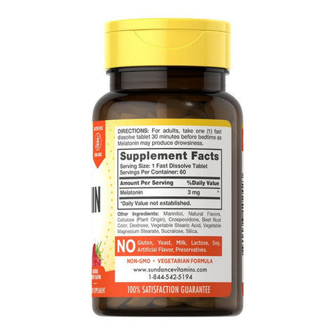Sundance, Melatonin Fast Dissolve Natural Berry Flavor, 3 Mg, 60 Tabs Sundance