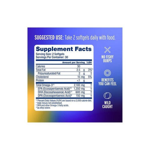 Ocean Blue, Omega-3 2100 Natural Orange Flavor, 0, 60 Softgel Ocean Blue