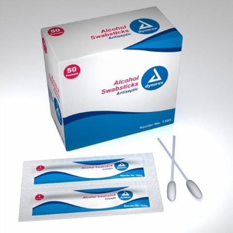 Impregnated Swabstick Dynarex 1 Pack Individual Packet 70% Strength Isopropyl Alcohol 50 Count by Dynarex