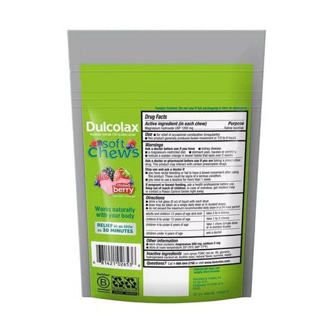 Dulcolax, Magnesium Hydroxide Saline Laxative Soft Chews Mixed Berry, 1200 Mg, 30 Soft Chews Dulcolax