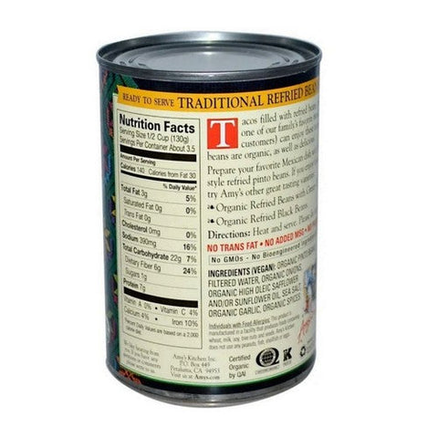 Amys, Organic Vegetarian Refried Beans Traditional, 15.4 Oz(Case Of 12) Amys