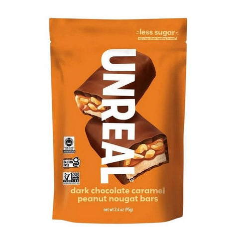 Unreal, Candy Dark Chocolate Caramel Peanut Nougat Bar, 3.4 Oz(Case Of 6) Unreal