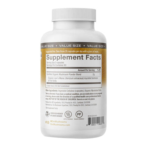 Om Mushrooms, Lion's Mane Mushroom Superfood, 180 Veg Caps Om Mushrooms