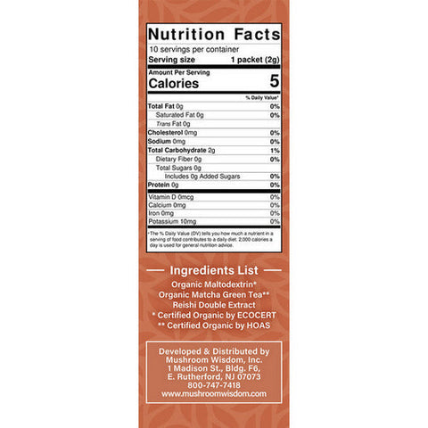Maitake Mushroom Wisdom, Matcha Reishi Extract Sticks, 10 Count Maitake Mushroom Wisdom