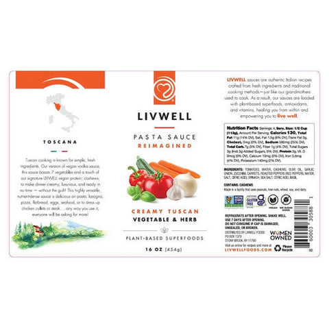 Livwell Foods, Creamy Tuscan Vegetable And Herb Sauce, 16 Oz (Case Of 6) Livwell Foods