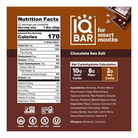 IQ Bar, Chocolate Sea Salt Bar, 1.6 Oz(Case Of 12) IQ Bar