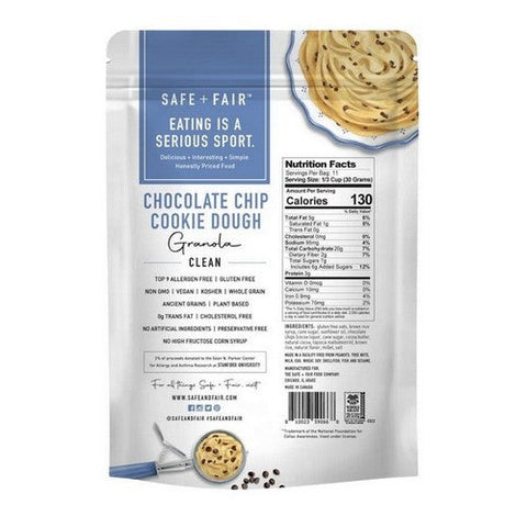 Safe Plus Fair Food Company, Chocolate Chip Cookie Dough Granola, 12 Oz (Case Of 6) Safe Plus Fair Food Company