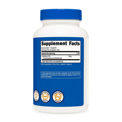 Nutricost, Yohimbine HCL Capsules, 5 Mg, 240 Count Nutricost