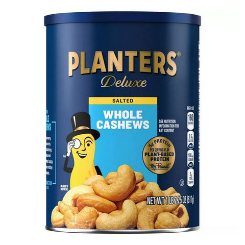 Deluxe Salted Whole Cashews Party Snacks Plant Based Protein 18.25 Oz (Case Of 12) by Planters