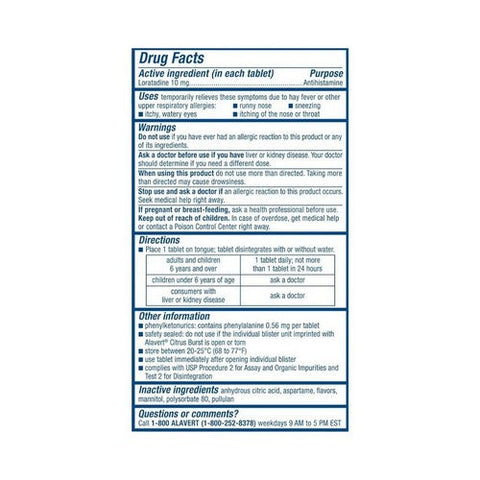 Alavert, 24 Hour Non-Drowsy Allergy Relief Tablets Citrus Burst, 20 Tabs Alavert