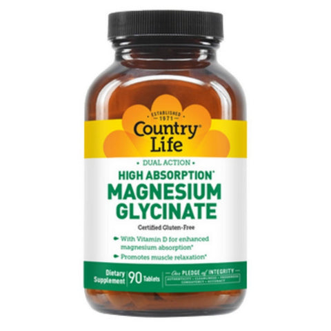 Dual Action Magnesium Glycinate 90 Tablets by Country Life