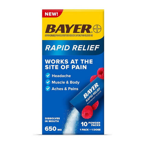 Bayer, Rapid Relief Powder Packs Raspberry, 650 Mg, 10 Count Bayer