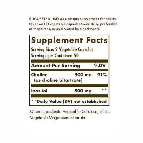 Solgar, Choline/Inositol, 500 mg/500 mg, 100 V Caps Solgar