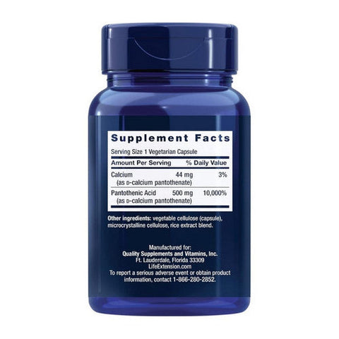 Life Extension, Pantothenic Acid Vitamin B5, 500 MG, 100 V caps Life Extension